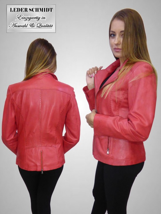 rote kurze Damenlederjacke