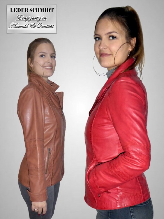 cognacfarbige kurze Damenlederjacke echtes Leder