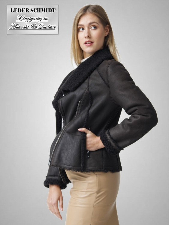 kurze echte Damen Lammfelljacke schwarz leicht