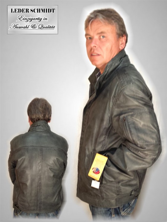 kurze leichte Herren Lederjacke antik grau