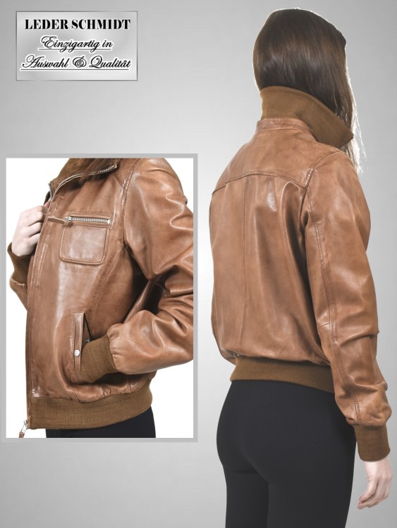 kurze Damen Lederjacke Blouson Strickbund