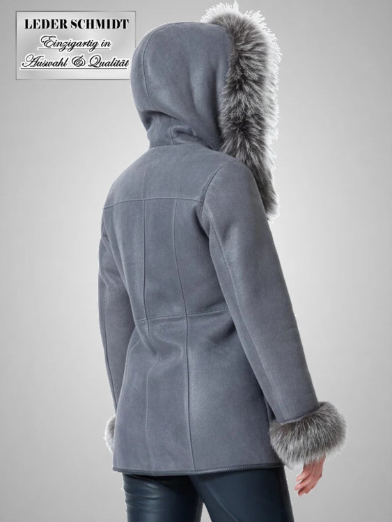leichte Damen Lammfelljacke mit Kapuze und Pelz