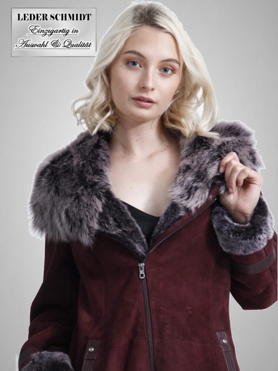 lange Damen Lammfelljacke mit Kapuze