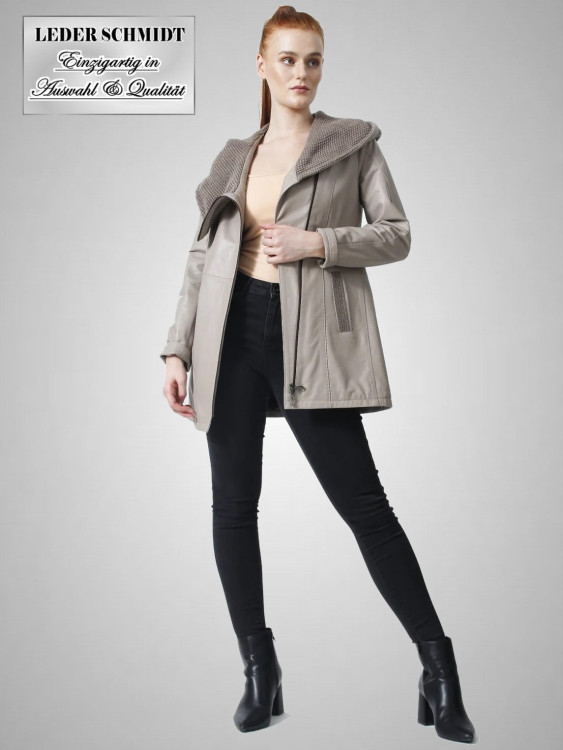 Damen Lederjacke mit Kapuze