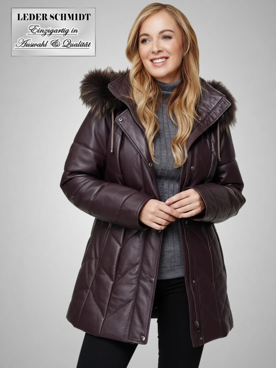 Hochwertiger Damen-Leder-Parka mit Kapuze