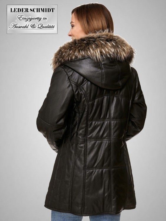 gesteppte Lederjacke für Damen mit Kapuze abnehmbar