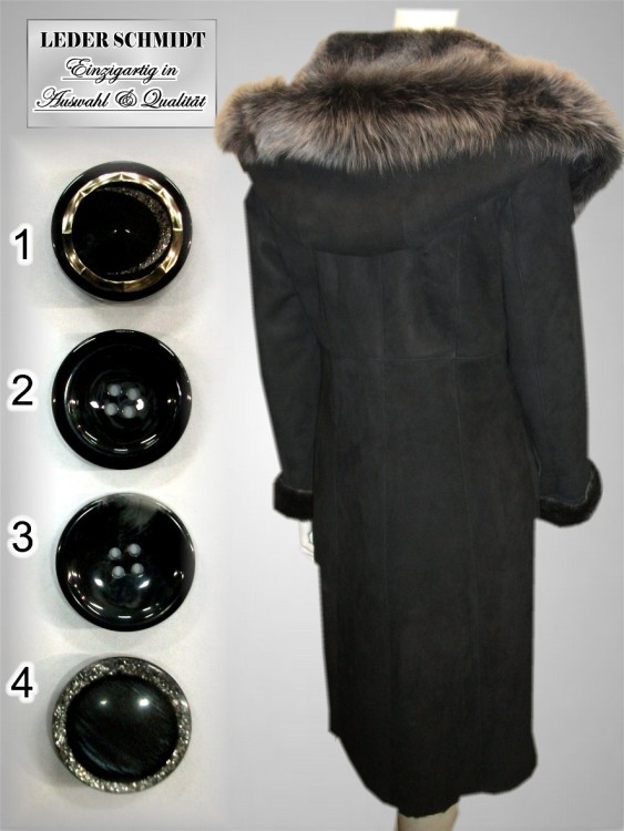 Damen Lammfellmantel mit Kapuze in schwarz