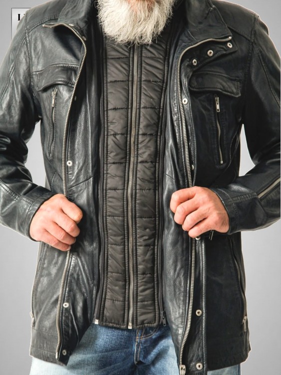 sportliche lange Herrenlederjacke