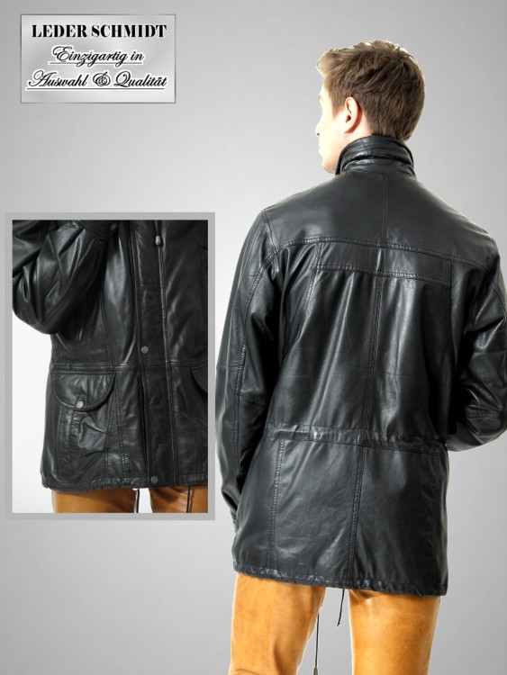 echte Herren Lederjacke lang schwarz Tunnelzug