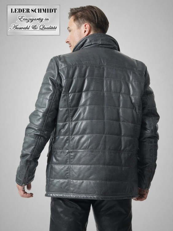 vintage graue lange Herren Lederjacke