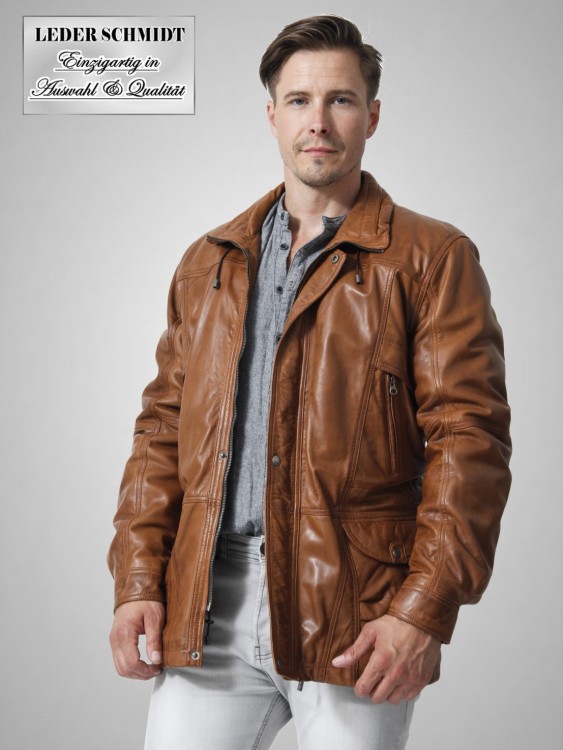 Lederparka Herren schwarz cognack viele Taschen