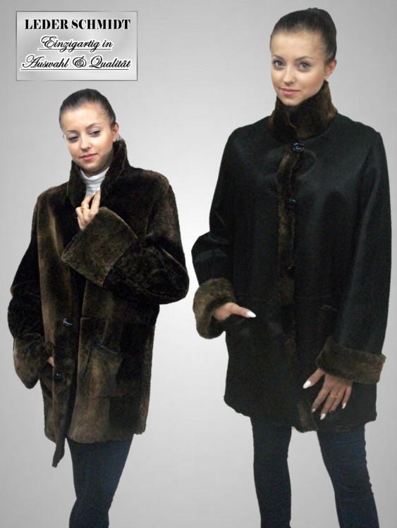 Leichte lange Damenlammfell Wendejacke