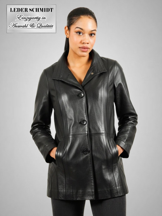 echte lange Damen Lederjacke schwarz