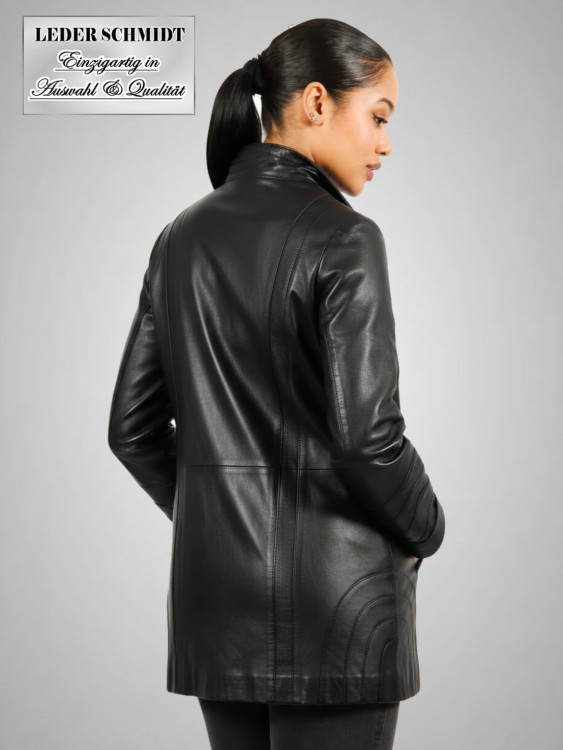Preview: lange Damen-Lederjacke mit Knöpfen