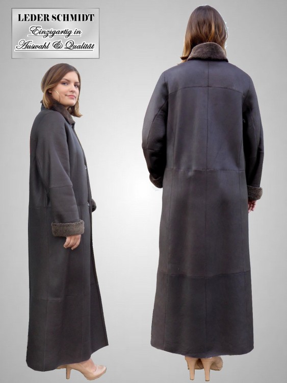 extra langer brauner Damen Lammfellmantel