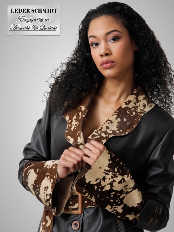 Damen Ledermantel mit Gürtel