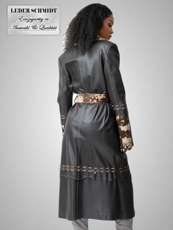 Damen Ledermantel mit Gürtel