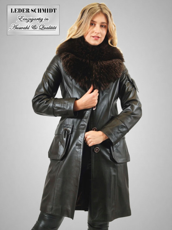 leichter Damen Ledermantel mit Pelzkragen