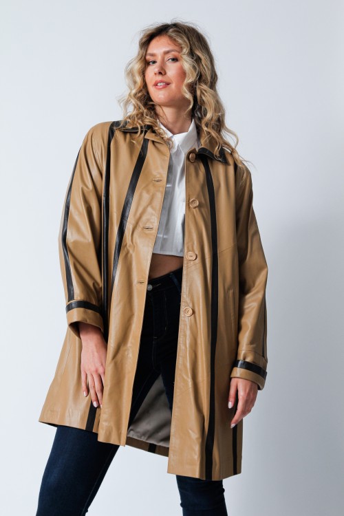 exklusiver Damen Lederjacken lang weit echtes Leder braun