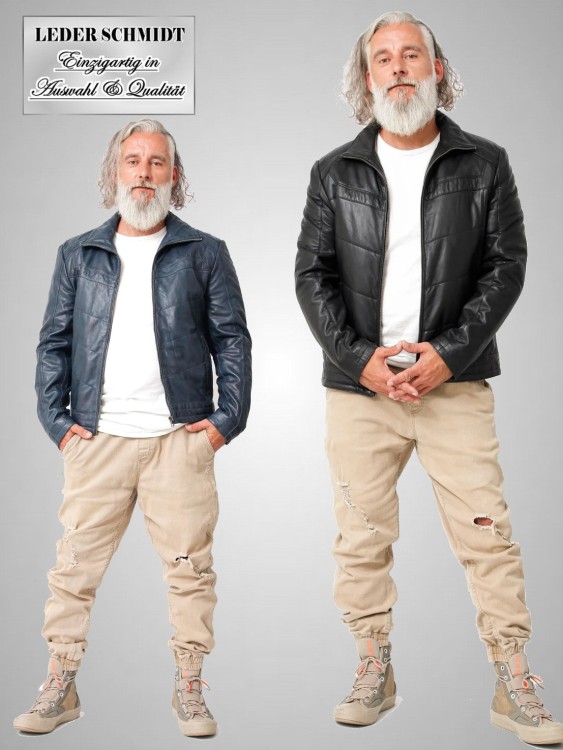 halblange Herrenlederjacke lammnappa gesteppt Stehkragen