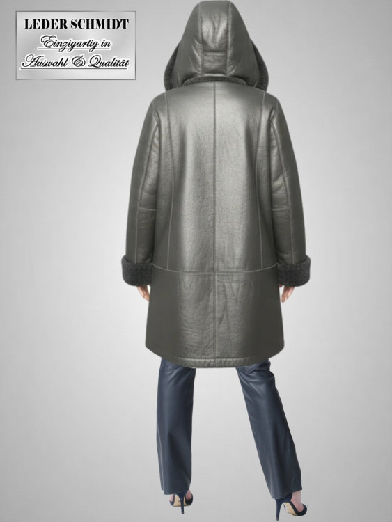 Preview: Damen Lammfelljacke mit Kapuze