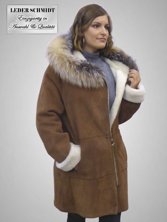 leichte Damen Lammfelljacke cognac