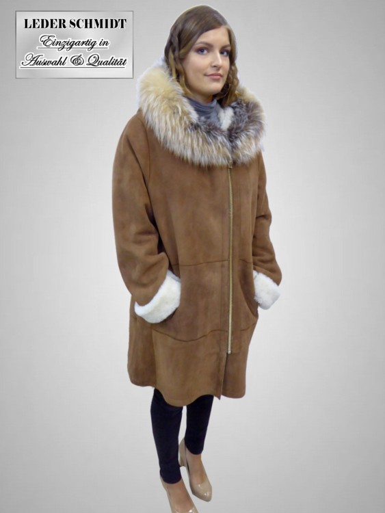 leichte Damen Lammfelljacke cognac