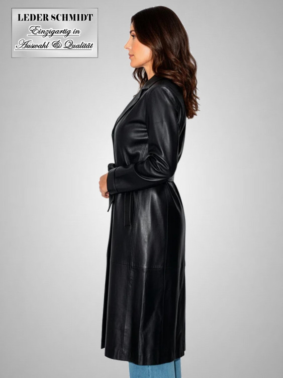Preview: klassischer langer Damen Ledermantel