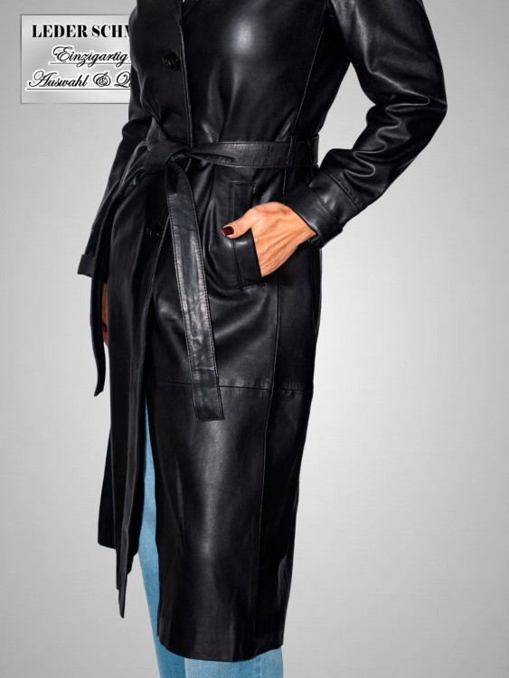 Preview: klassischer langer Damen Ledermantel