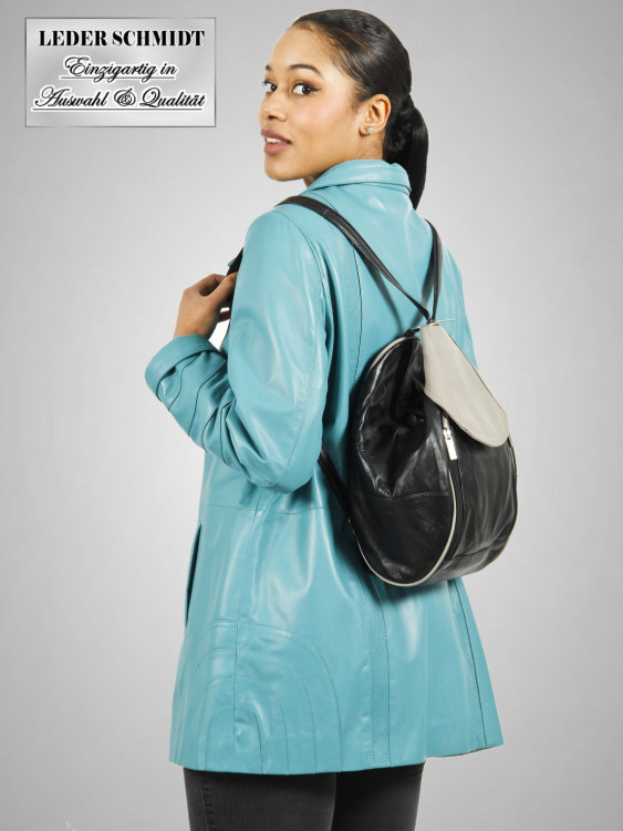 Preview: lange Damen-Lederjacke mit Knöpfen