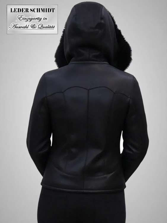 leichte kurze Damen Lammfelljacke in schwarz