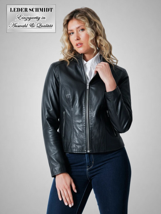 kurze schwarze Damen Lederjacke