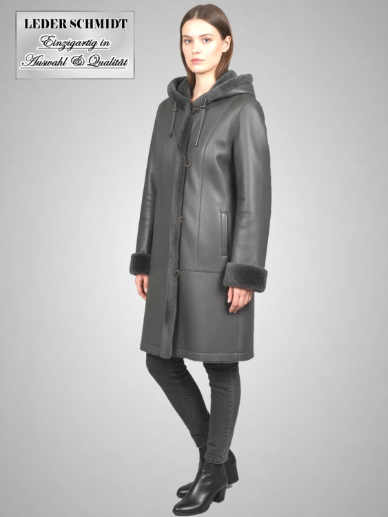 Preview: Damen Lammfelljacke mit Kapuze