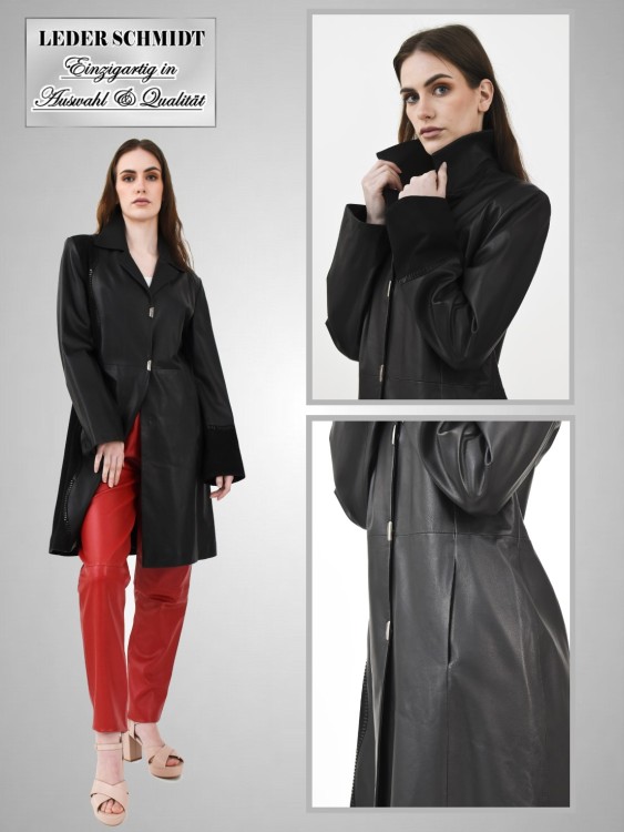 leichter schwarzer Damen Leder-Kurzmantel