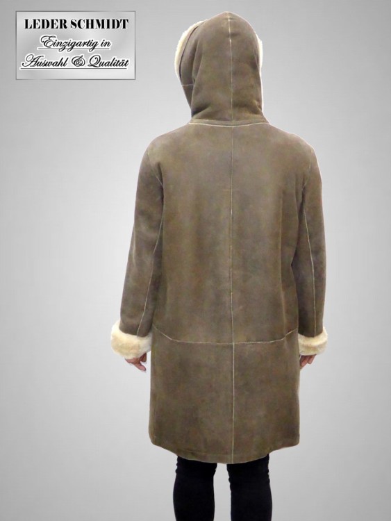 Lange Damen Lammfelljacke mit Kapuze