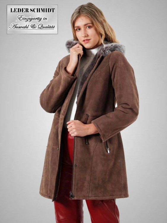 leichte Damen Lammfelljacke mit Kapuze