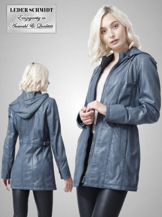 Damen Lederjacke mit abnehmbarer Kapuze