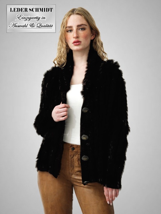 Strick-Jacke mit Kaninchenfell