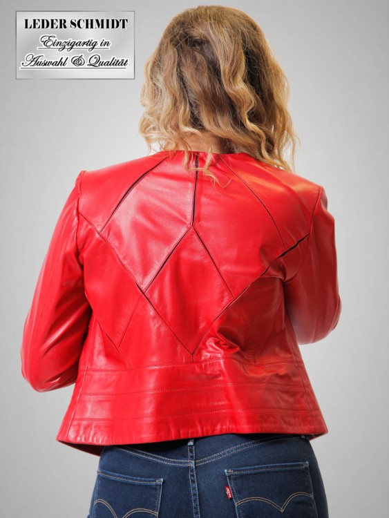 rote Lederjacke Damen ohne Kragen Lammnappa