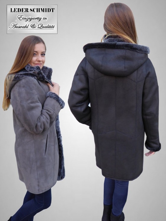 leichte Damen Lammfelljacke mit Kapuze