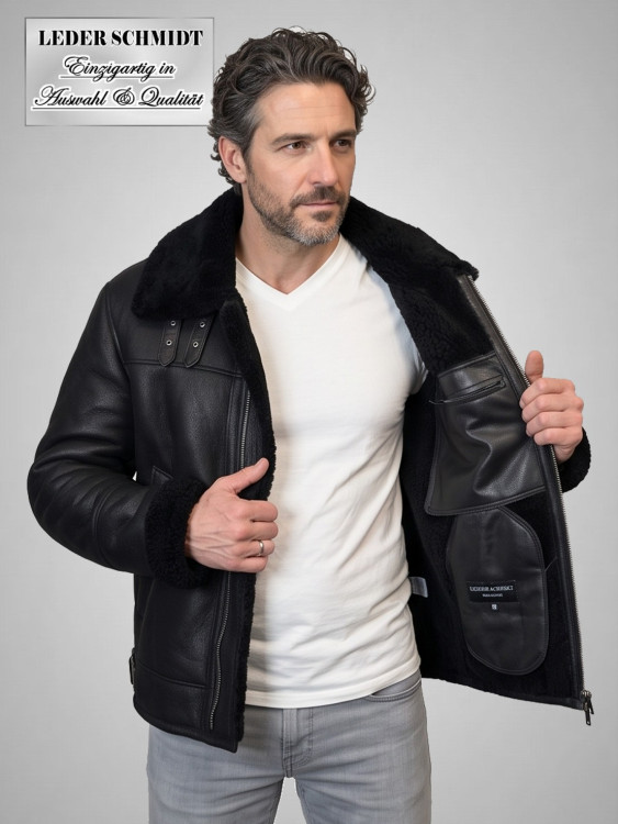 kurze Herren Lammfelljacke schwarz