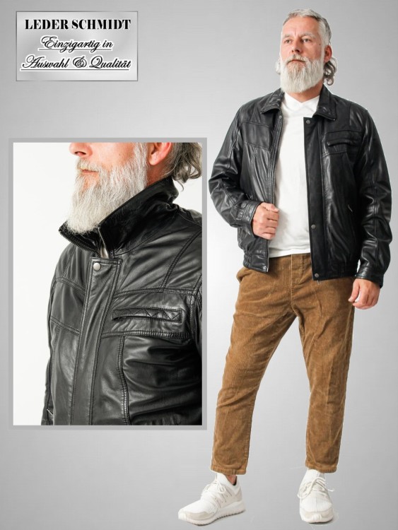 schwarze Herren Lederjacke Lammnappa Blouson leicht