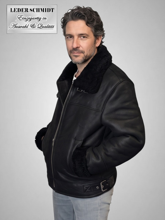 kurze Herren Lammfelljacke schwarz