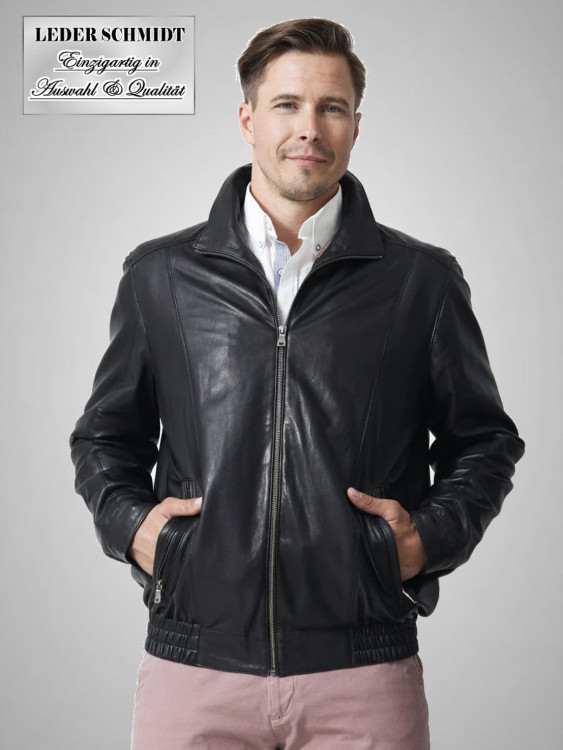 Preview: leichte kurze Herren Lederjacke in schwarz