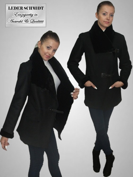 echte leichte Lammfelljacke Schaffelljacke lang schwarz
