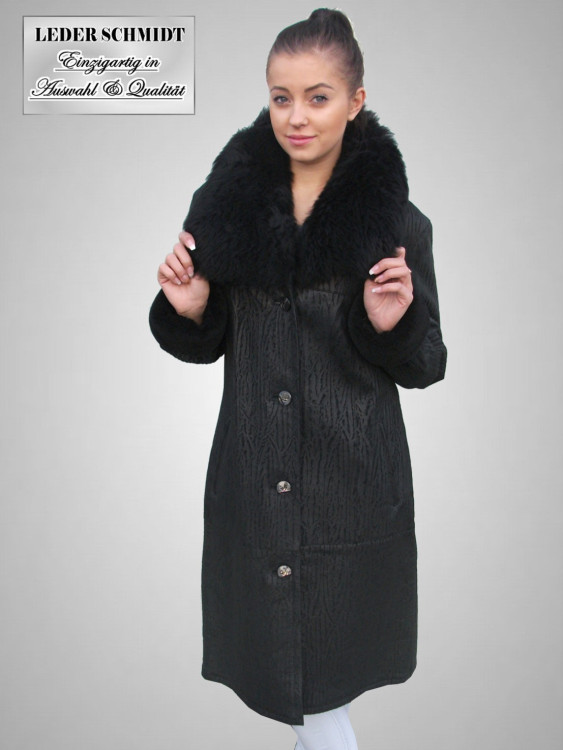 schwarzer Damen Lammfellmantel aus großem Toskana Lammfell
