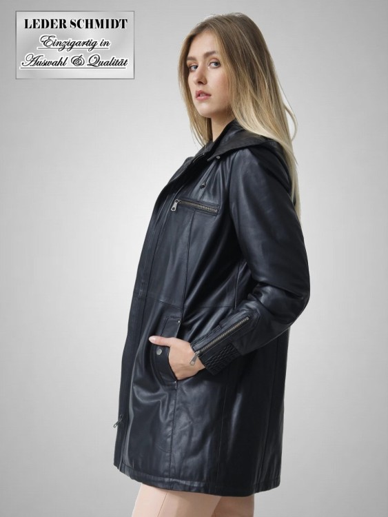 leichte echte Damen Lederjacke mit abnehmbarer Kapuze