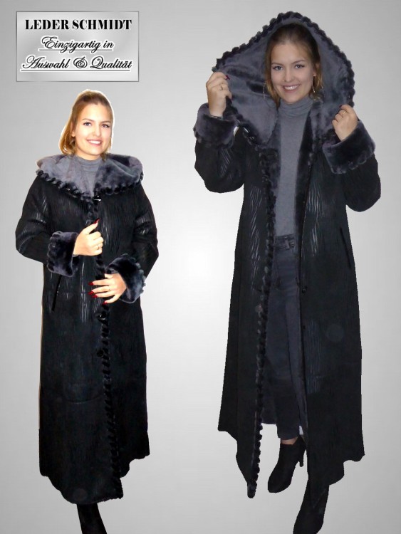 Kapuze Lammfellmantel Dame schwarz