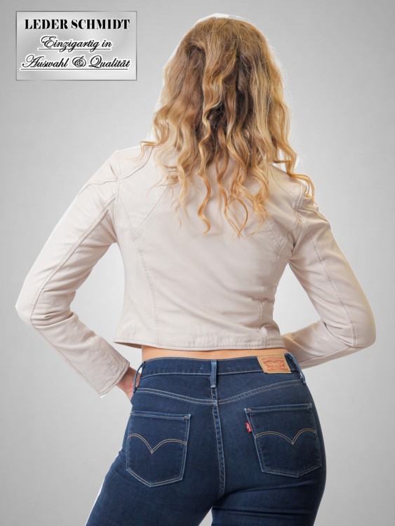 beige Damen Lederjacken kurz ohne Kragen