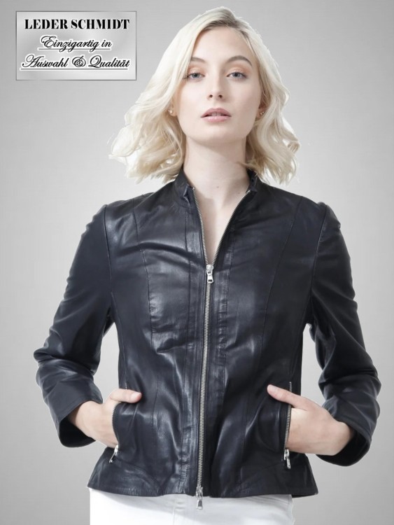 leichte Damen Lederjacke mit Stehkragen